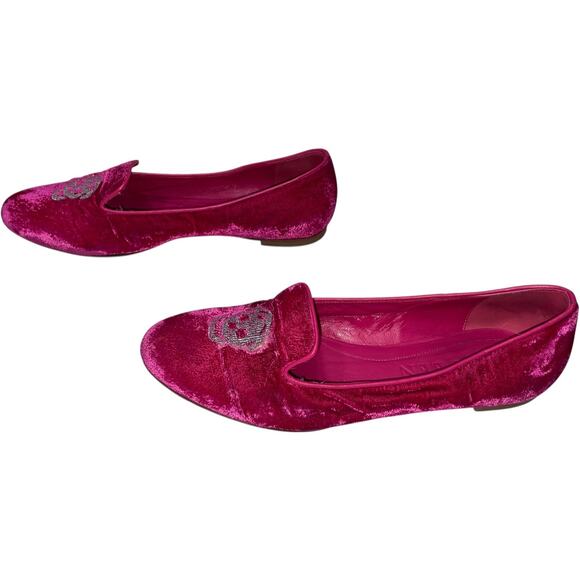 Alexander McQueen Skull Embroidered Smoking Pink Velvet Flats   Size: EU 38/US 8 - Picture 5 of 8